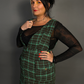 Outfit Set - Tweed Plaid Overall Mini Dress in Green & Sheer Round Neck Layering Top