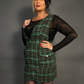 Outfit Set - Tweed Plaid Overall Mini Dress in Green & Sheer Round Neck Layering Top