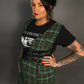 Outfit Set - Tweed Plaid Overall Mini Dress in Green & Three Buckle Corset Belt