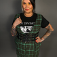 Outfit Set - Tweed Plaid Overall Mini Dress in Green & Three Buckle Corset Belt