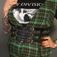 Outfit Set - Tweed Plaid Overall Mini Dress in Green & Three Buckle Corset Belt