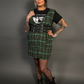 Outfit Set - Tweed Plaid Overall Mini Dress in Green & Three Buckle Corset Belt