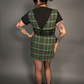 Outfit Set - Tweed Plaid Overall Mini Dress in Green & Three Buckle Corset Belt