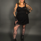 Outfit Set -Tommyrot Corset Dress w/ Faux Leather Straps & Spiderweb Tights by Pamela Mann