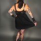 Outfit Set -Tommyrot Corset Dress w/ Faux Leather Straps & Spiderweb Tights by Pamela Mann