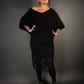 Outfit Set - Midi Skirt with Lace Overlay & Oversized Dolman Sleeve Off-Shoulder Sweater