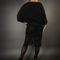 Outfit Set - Midi Skirt with Lace Overlay & Oversized Dolman Sleeve Off-Shoulder Sweater
