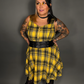 Outfit Set - Tommyrot Mustard Yellow Plaid Mini Swing Dress & Two Buckle Corset Belt