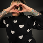 Oversized Black Crew Neck Sweater with White Hearts