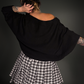 Oversized Dolman Sleeve Off-Shoulder Sweater with Drop V-Neck in Black