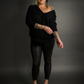 Oversized Dolman Batwing Sleeve Sweater with Drop V-Neck in Black