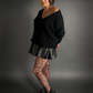 Oversized Dolman Batwing Sleeve Sweater with Drop V-Neck in Black