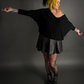 Oversized Dolman Batwing Sleeve Sweater with Drop V-Neck in Black