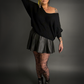 Oversized Dolman Batwing Sleeve Sweater with Drop V-Neck in Black