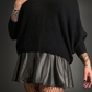 Oversized Dolman Batwing Sleeve Sweater with Drop V-Neck in Black