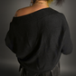 Oversized Dolman Batwing Sleeve Sweater with Drop V-Neck in Black