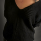 Oversized Dolman Batwing Sleeve Sweater with Drop V-Neck in Black