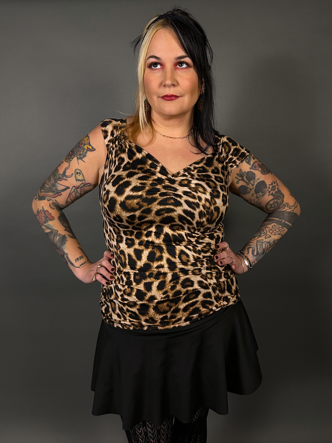 Pinup Style Isabel Stretch Top in Leopard Print by Retrolicious