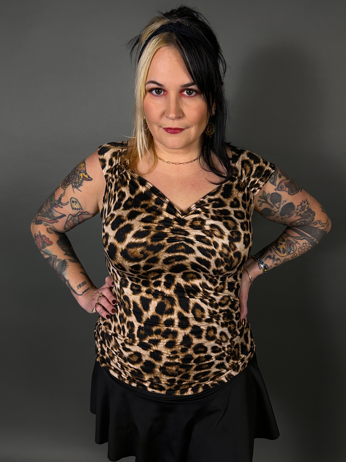 Pinup Style Isabel Stretch Top in Leopard Print by Retrolicious