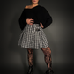 Plaid Mini Skirt with Black Front Straps High Waist Pleated in Black & White