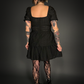 Puff Sleeve French Retro Style Goth Layered Cake Dress in Black