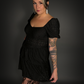 Puff Sleeve French Retro Style Goth Layered Cake Dress in Black