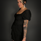 Puff Sleeve French Retro Style Goth Layered Cake Dress in Black