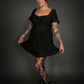 Puff Sleeve French Retro Style Goth Layered Cake Dress in Black