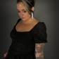 Puff Sleeve French Retro Style Goth Layered Cake Dress in Black