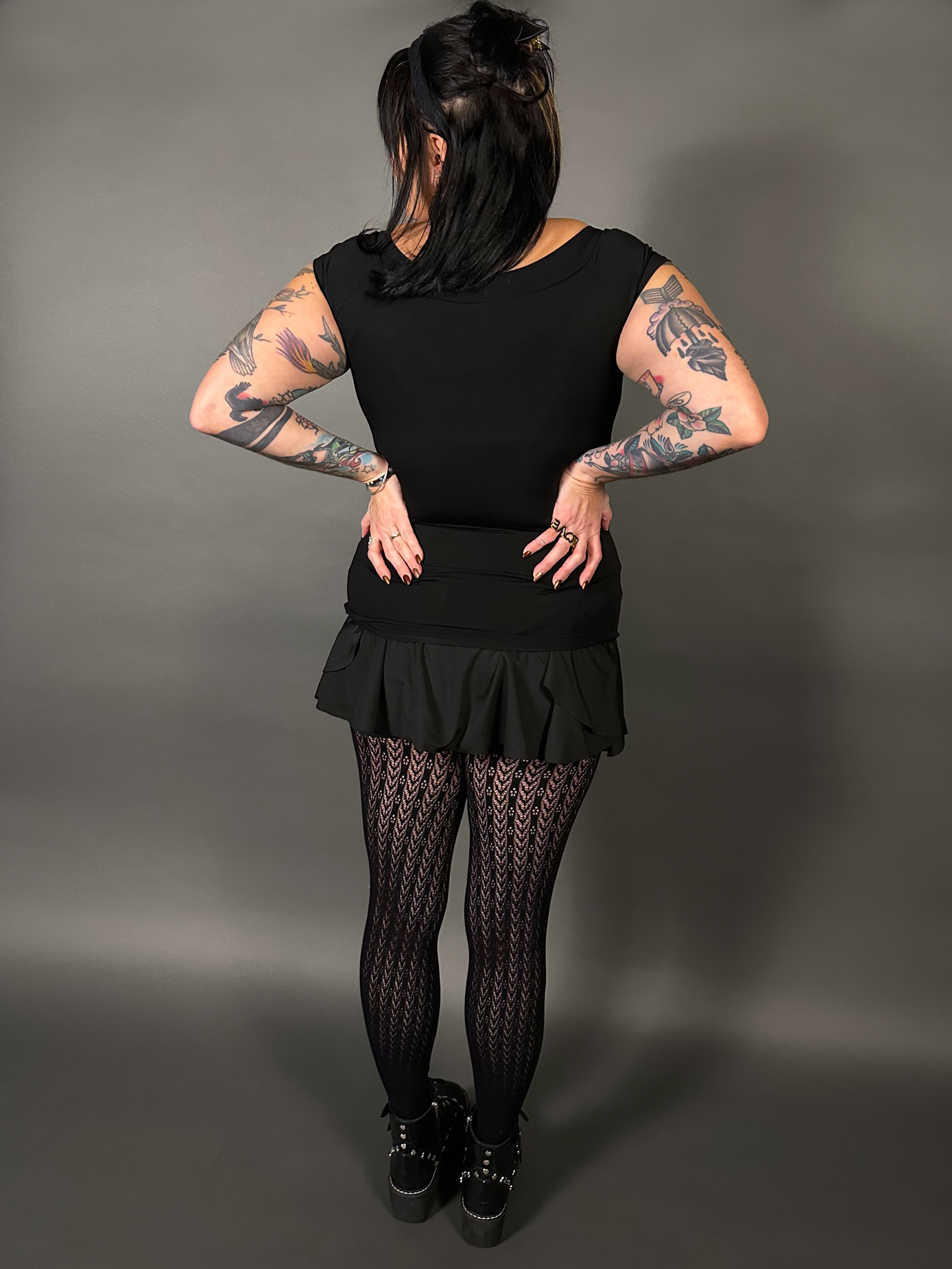 Retro Black Boat Neck Stretch Top by Retrolicious