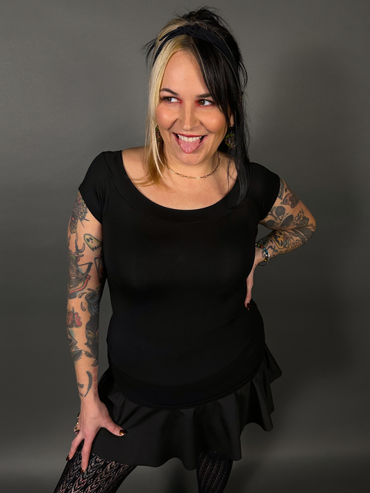 Retro Black Boat Neck Stretch Top by Retrolicious