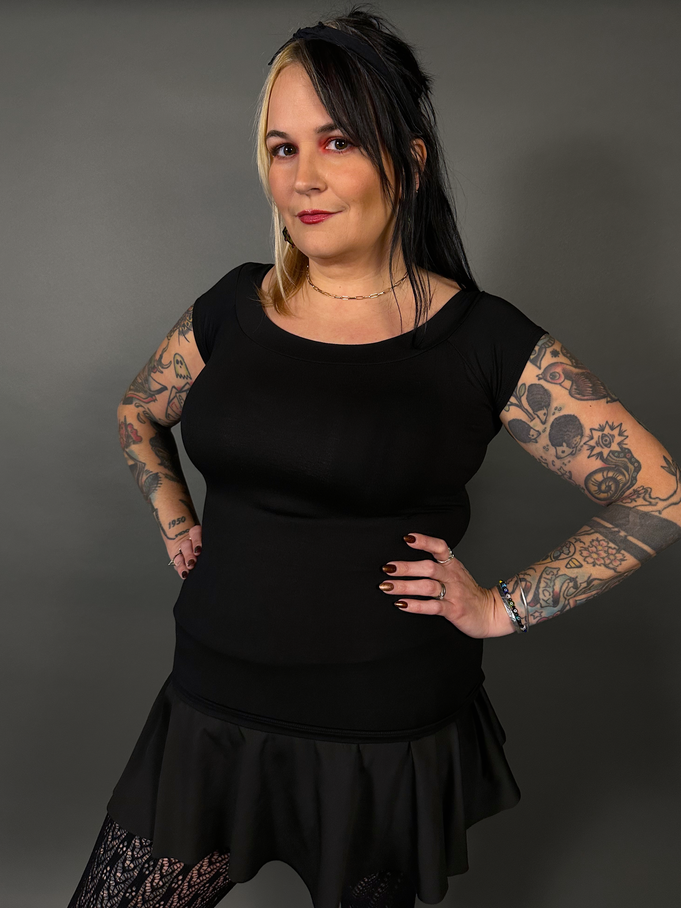 Retro Black Boat Neck Stretch Top by Retrolicious