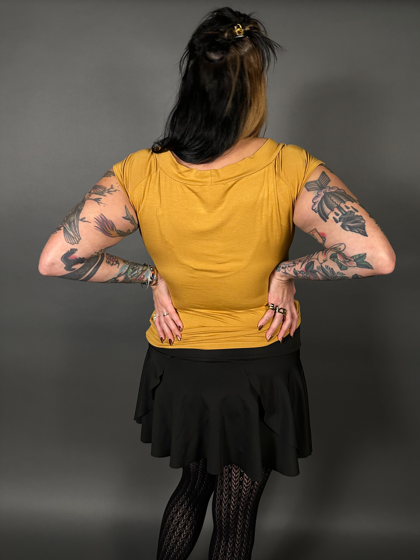 Retro Mustard Boat Neck Stretch Top by Retrolicious