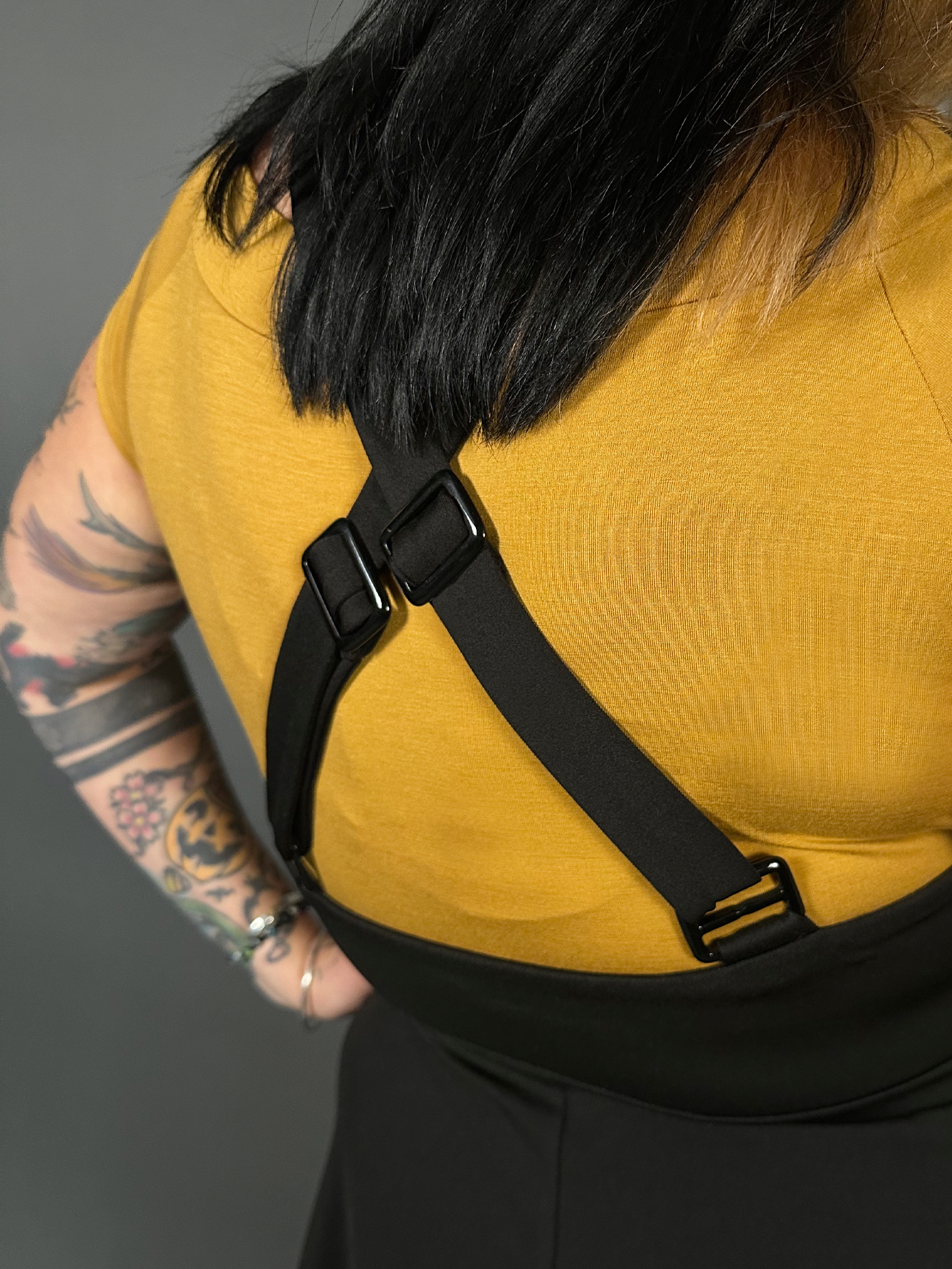 Outfit Set - Tommyrot High Waist Skirt with Shoulder Straps & Mustard Boat Neck Top by Retrolicious