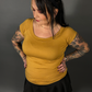 Retro Mustard Boat Neck Stretch Top by Retrolicious