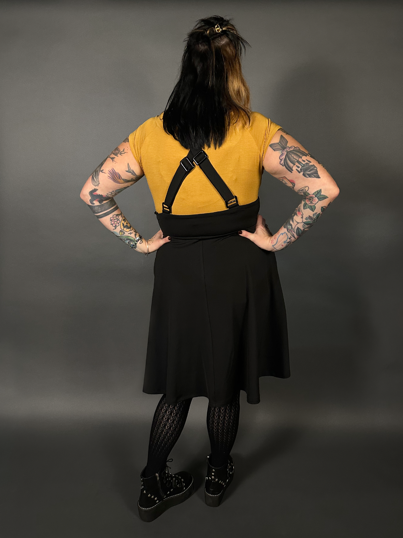 Outfit Set - Tommyrot High Waist Skirt with Shoulder Straps & Mustard Boat Neck Top by Retrolicious