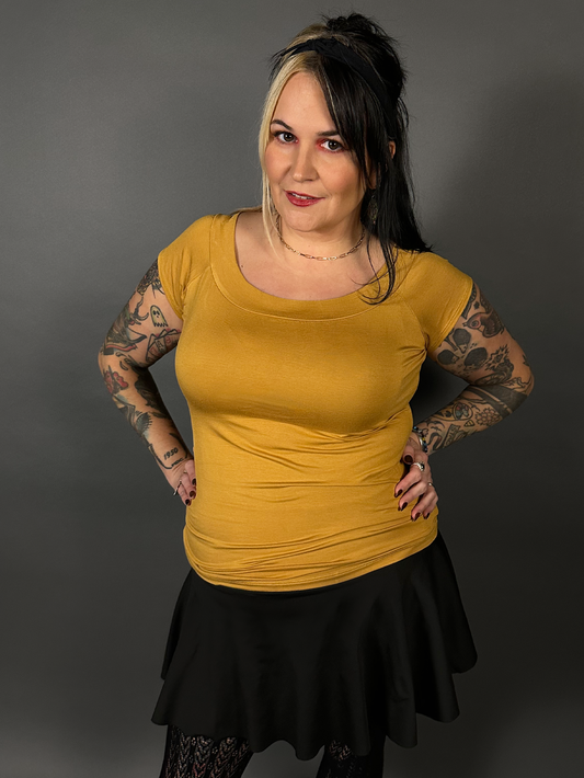 Retro Mustard Boat Neck Stretch Top by Retrolicious