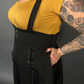 Outfit Set - Tommyrot High Waist Skirt with Shoulder Straps & Mustard Boat Neck Top by Retrolicious