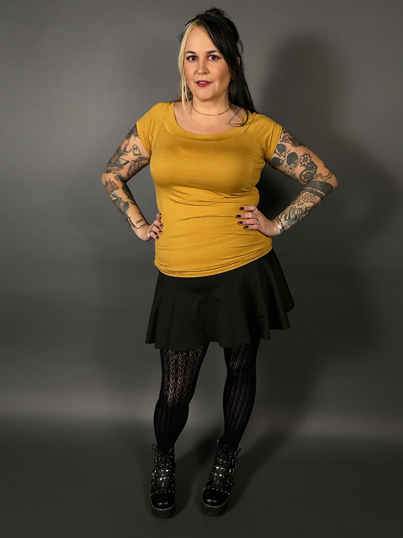 Retro Mustard Boat Neck Stretch Top by Retrolicious