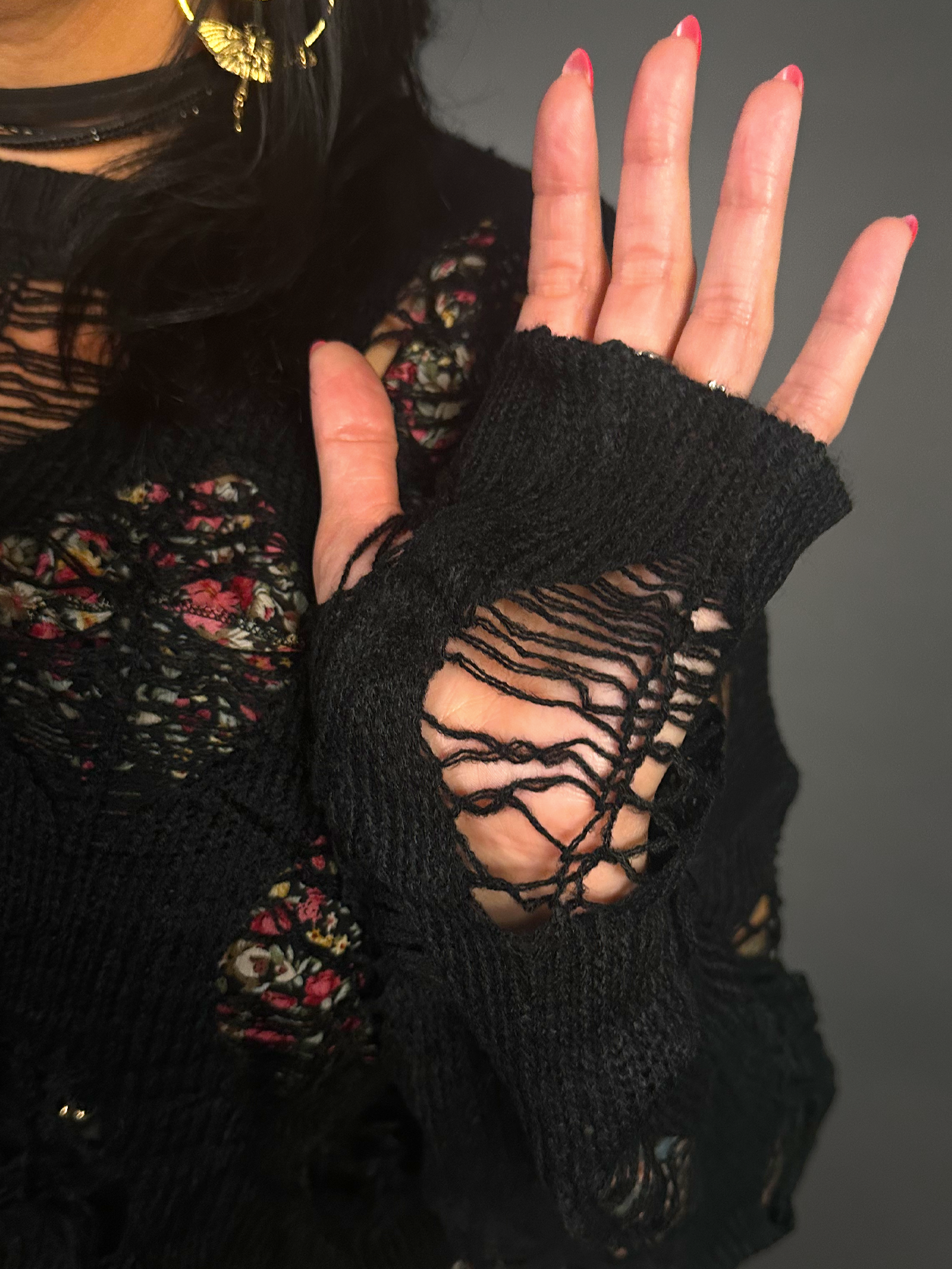 Ripped Lightweight Crop Sweater in Black