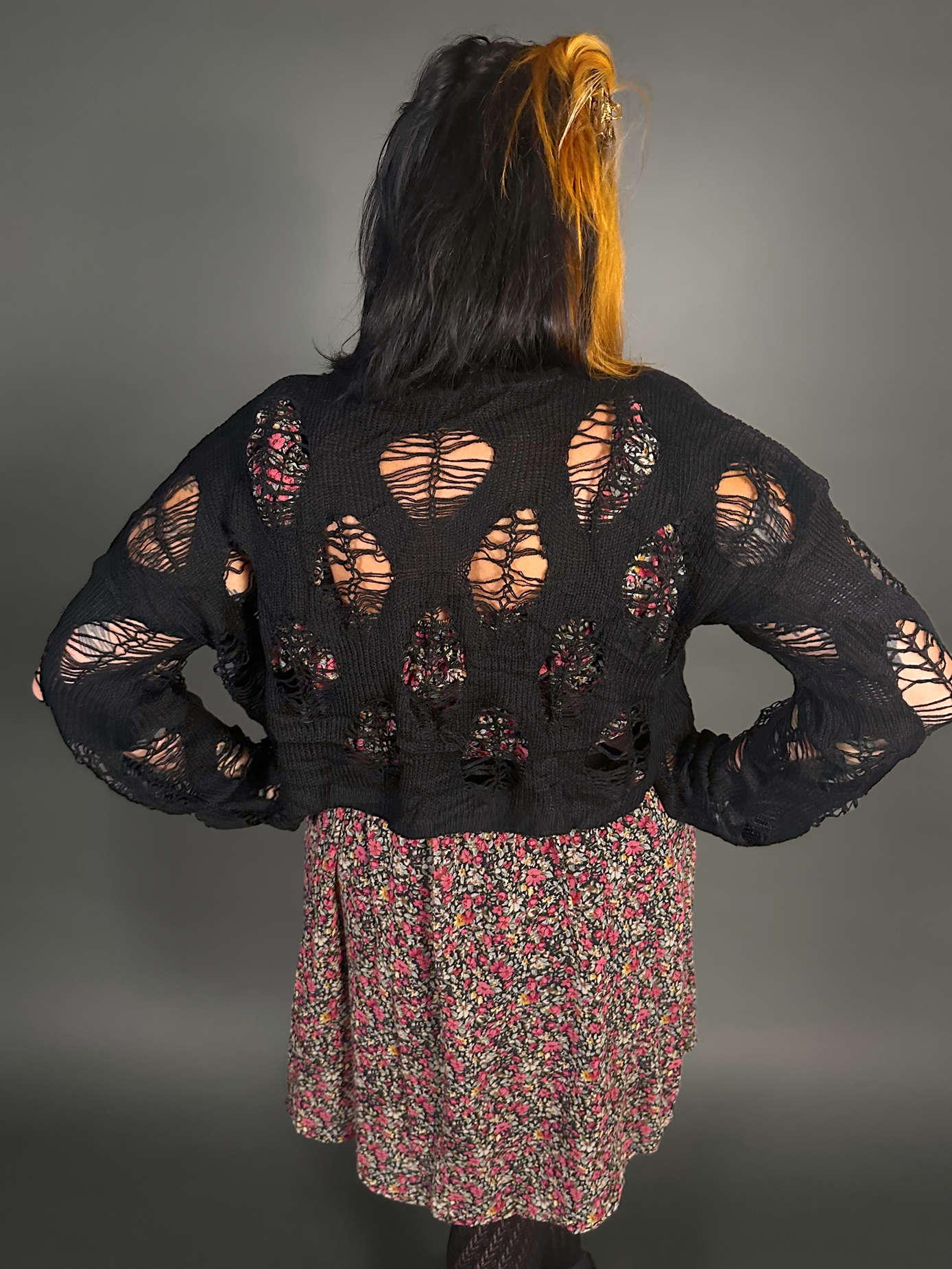 Ripped Lightweight Crop Sweater in Black