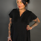 Ruffled Flare Hem Button Collar Babydoll Dress with Pockets in Black