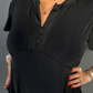 Ruffled Flare Hem Button Collar Babydoll Dress with Pockets in Black