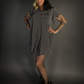 Ruffled Flare Hem Button Collar Babydoll Dress with Pockets in Charcoal Gray