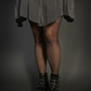 Outfit Set - Ruffled Hem Button Collar Babydoll Dress with Pockets & Fishnet Tights