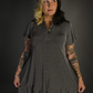 Ruffled Flare Hem Button Collar Babydoll Dress with Pockets in Charcoal Gray