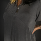 Ruffled Flare Hem Button Collar Babydoll Dress with Pockets in Charcoal Gray