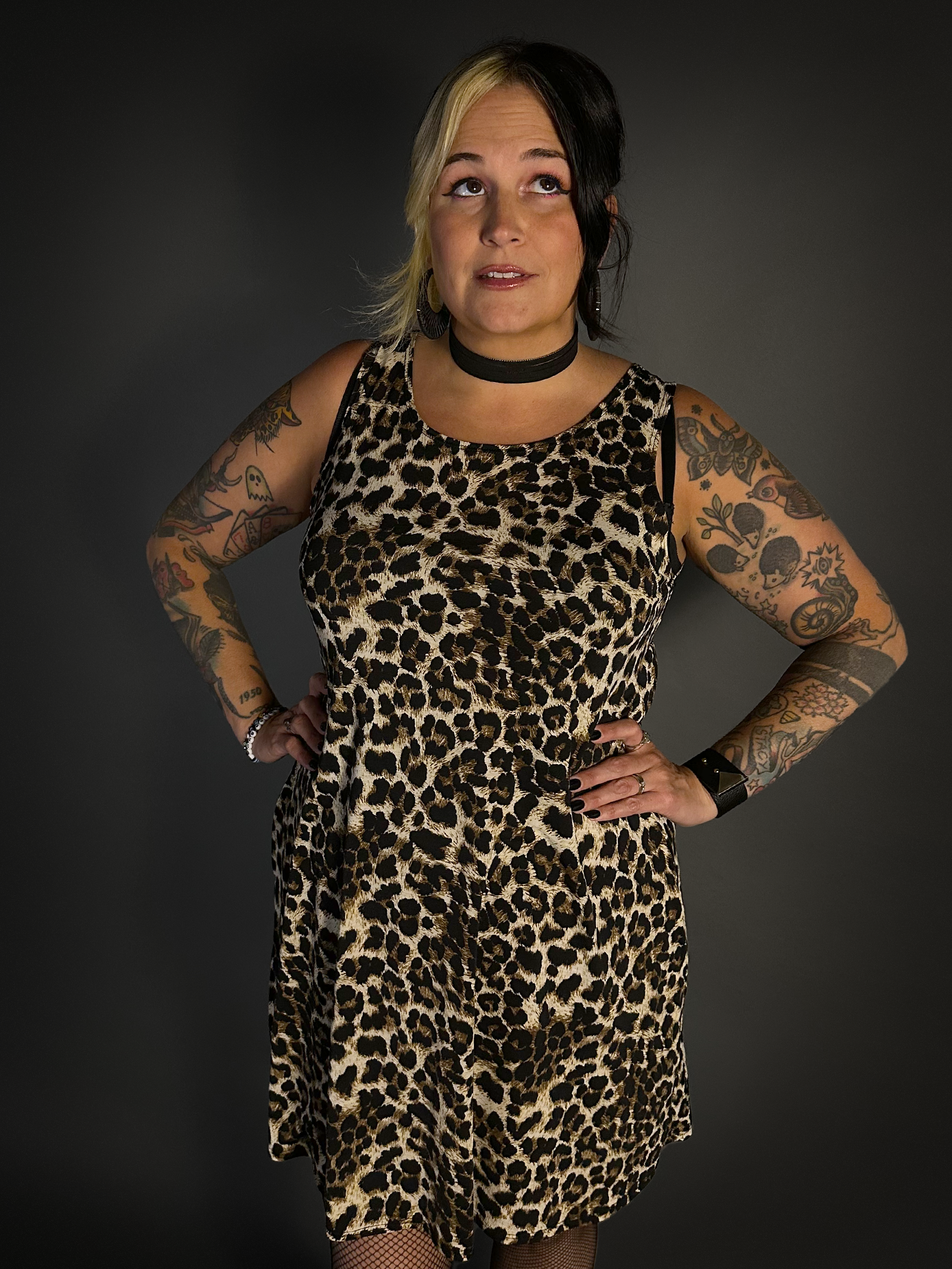 Sleeveless Leopard Print Lightweight Stretch Dress with Pockets