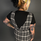 Sleeveless Tweed Low V-Neck Plaid Overall Mini Dress in Black/White