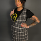 Sleeveless Tweed Low V-Neck Plaid Overall Mini Dress in Black/White